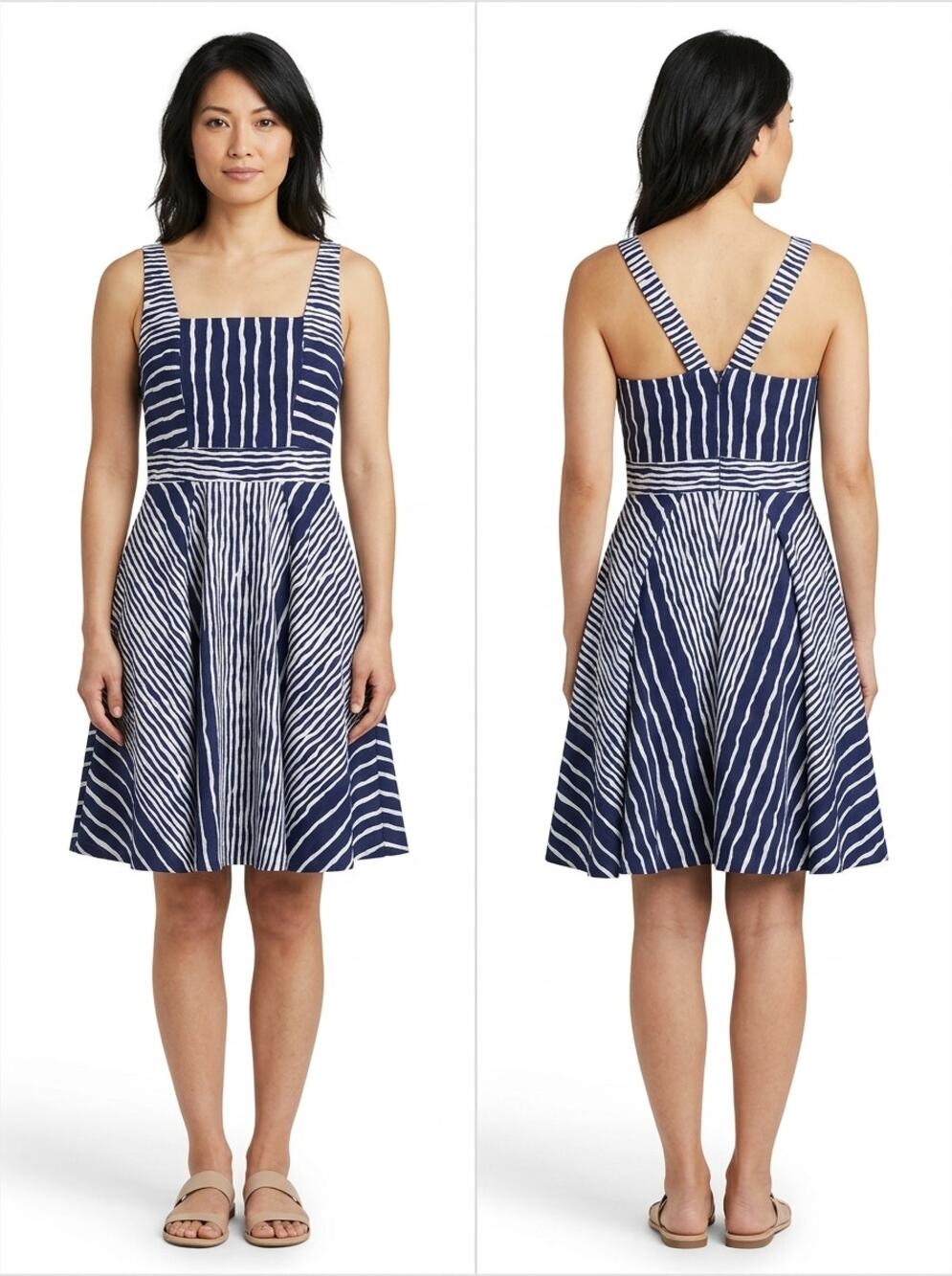 eva mendes NEW YORK Company Blue Striped A-Line Dress Women Size 8
